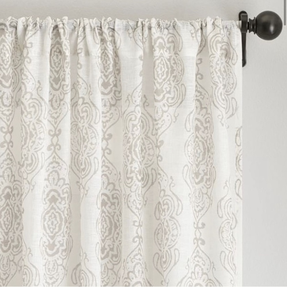Pottery Barn Reeta Print Sheer Drape in Flax, 50x96”, Set of 2